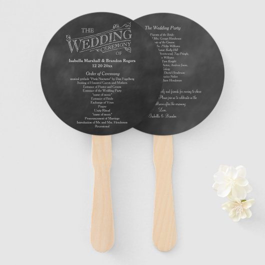 Chalkboard bruiloft programma Fan Handwaaier (Voorkant en achterkant)
