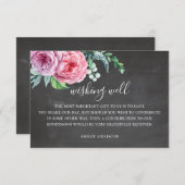 Chalkboard bruiloft wensen goed. Boho roze bloemen Informatiekaartje (Voorkant / Achterkant)