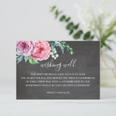 Chalkboard bruiloft wensen goed. Boho roze bloemen Informatiekaartje (Staand voorkant)