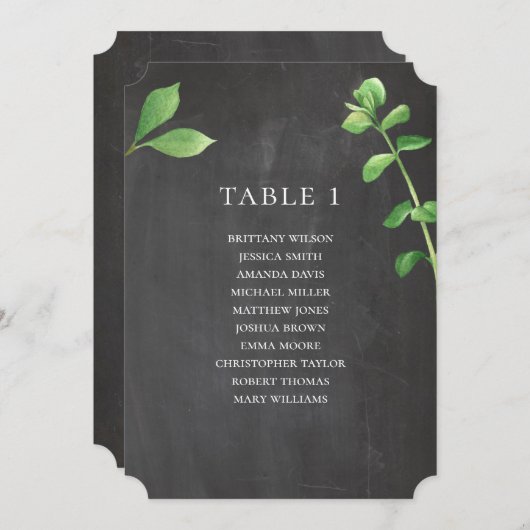 Chalkboard bruiloft zitkaart. Groene botanische Kaart (Voorkant / Achterkant)