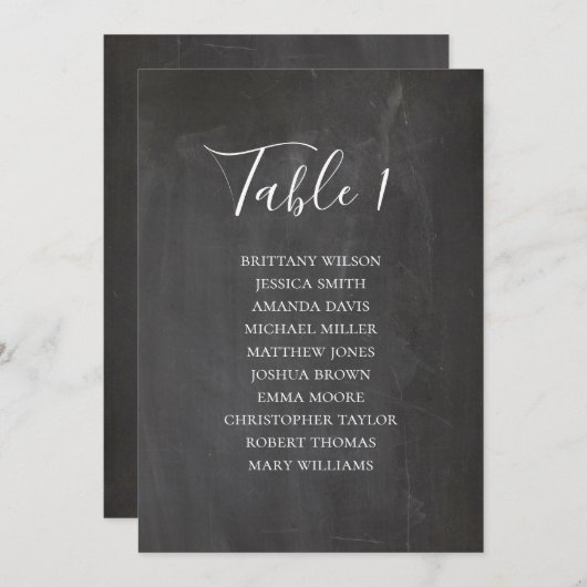 Chalkboard bruiloft zitkaart. Moderne tafel Kaart (Voorkant / Achterkant)