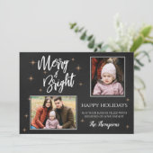 Chalkboard Brush Font MERRY en BRIGHT 2 foto's Feestdagenkaart (Staand voorkant)