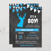 Chalkboard Buck Deer Blue BOY Baby shower nodigt u Kaart (Voorkant / Achterkant)