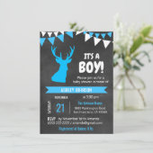 Chalkboard Buck Deer Blue BOY Baby shower nodigt u Kaart (Staand voorkant)