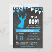 Chalkboard Buck Deer Blue BOY Baby shower nodigt u Kaart (Voorkant)