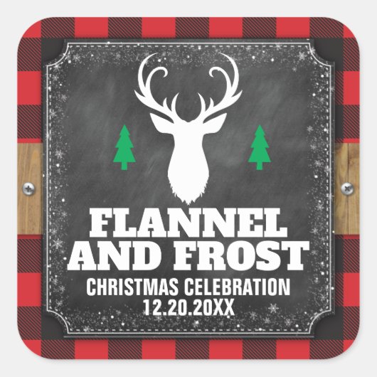 Chalkboard Buffalo Pset Flannel en Frost Vierkante Sticker (Voorkant)