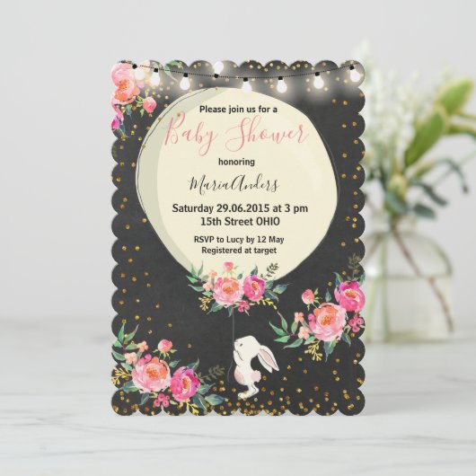 Chalkboard Bunny Baby shower-uitnodiging Kaart (Staand voorkant)