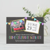 Chalkboard Bunting Banner Foto Birthday Party Kaart (Staand voorkant)