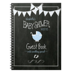 Chalkboard Bunting Blue Baby shower Guestbook Notitieboek