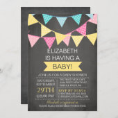 Chalkboard Bunting Genderneutraal Baby shower Kaart (Voorkant / Achterkant)