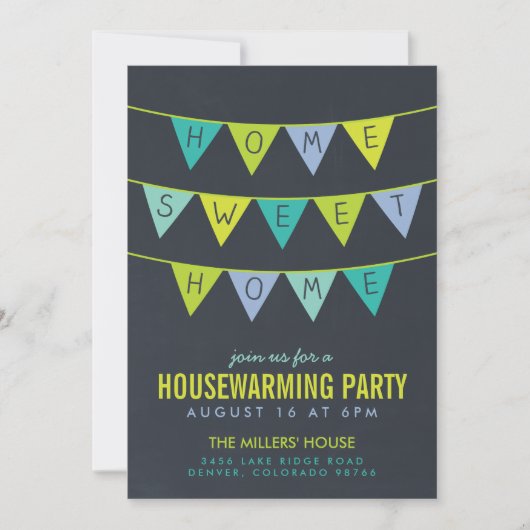Chalkboard Bunting Housewarming Party Uitnodiging (Voorkant)