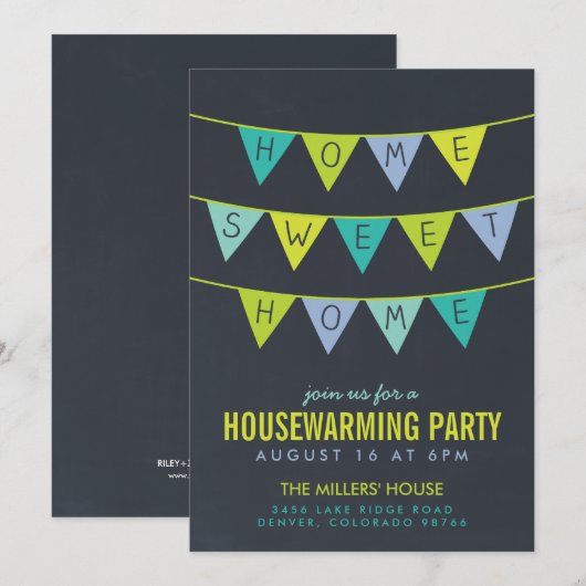 Chalkboard Bunting Housewarming Party Uitnodiging (Voorkant / Achterkant)