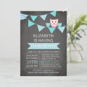 Chalkboard Bunting Owl TWIN BoyS Baby shower Kaart (Staand voorkant)
