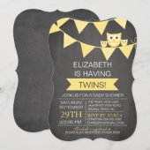 Chalkboard Bunting Owl TWINS NEUTRAAL Baby shower Kaart (Voorkant / Achterkant)