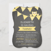 Chalkboard Bunting Owl TWINS NEUTRAAL Baby shower Kaart (Voorkant)