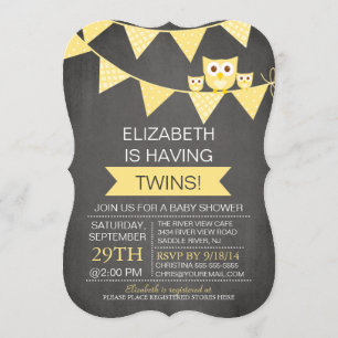 Chalkboard Bunting Owl TWINS NEUTRAAL Baby shower Kaart