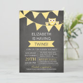 Chalkboard Bunting Owl TWINS NEUTRAAL Baby shower Kaart (Staand voorkant)