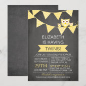 Chalkboard Bunting Owl TWINS NEUTRAAL Baby shower Kaart (Voorkant / Achterkant)