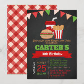 Chalkboard Burgers en Fries Verjaardagsfeest Uitno Kaart (Voorkant / Achterkant)
