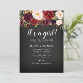 Chalkboard Burgundy Floral Baby shower Invitation Kaart (Staand voorkant)