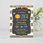 Chalkboard Burlap Cute Pumpkin Baby First Birthday Kaart (Staand voorkant)