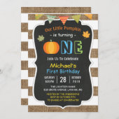 Chalkboard Burlap Cute Pumpkin Baby First Birthday Kaart (Voorkant / Achterkant)