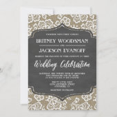 Chalkboard Burlap en Lace Wedding Invitations Kaart (Voorkant)