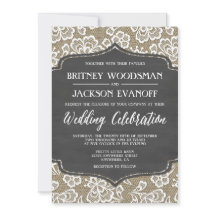 Chalkboard Burlap en Lace Wedding Invitations