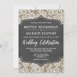 Chalkboard Burlap en Lace Wedding Invitations Kaart