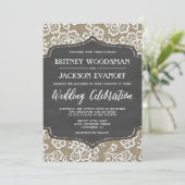 Chalkboard Burlap en Lace Wedding Invitations Kaart (Staand voorkant)