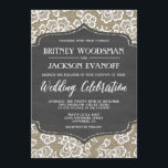 Chalkboard Burlap en Lace Wedding Invitations Kaart<br><div class="desc">Chalkboard Burlap en Lace Wedding Invitations - bieden een achtergrond voor burlap en kant met een bord gedrukt lijst. De Viering van het huwelijk is in een elegant manuscript voor toegevoegd rustic of landdecor. Zie hierboven voor opties voor extra kaarten en vormen. U kunt verschillende vormen voorvertonen. De achterkant van...</div>
