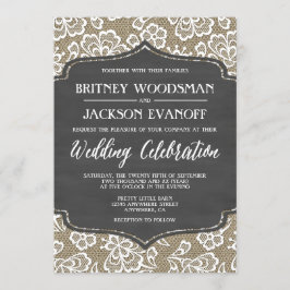Chalkboard Burlap en Lace Wedding Invitations Kaart