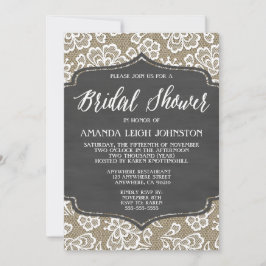 Chalkboard Burlap & Lace Bridal Shower Invitations Kaart