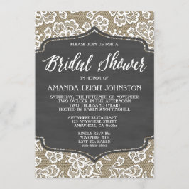 Chalkboard Burlap & Lace Bridal Shower Invitations Kaart
