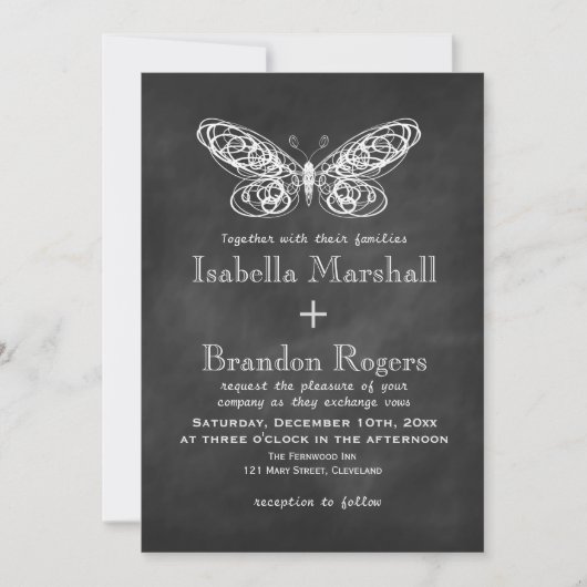 Chalkboard Butterflies Wedding 2 Kaart (Voorkant)
