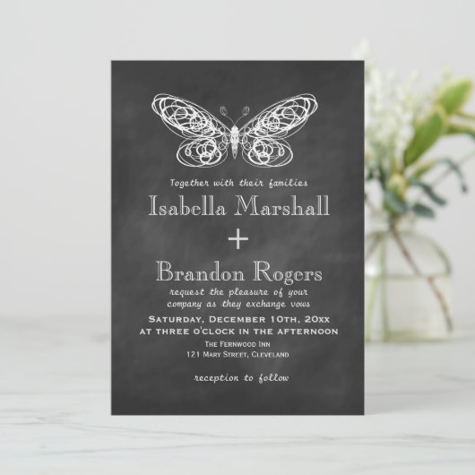 Chalkboard Butterflies Wedding 2 Kaart (Staand voorkant)