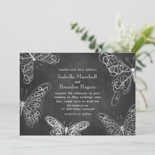 Chalkboard Butterflies Wedding Kaart (Staand voorkant)