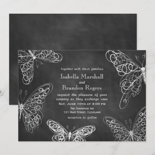 Chalkboard Butterflies Wedding Kaart (Voorkant / Achterkant)