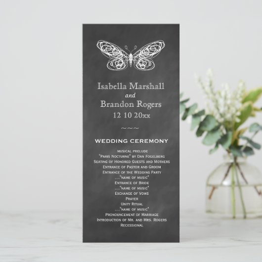 Chalkboard Butterflies Wedding Program Programmakaart (Staand voorkant)