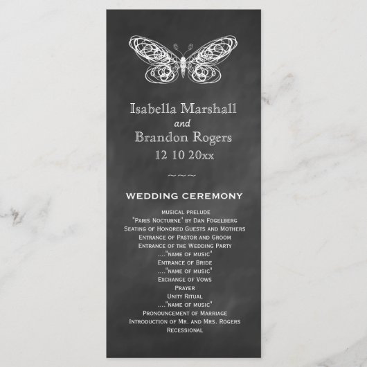 Chalkboard Butterflies Wedding Program Programmakaart (Voorkant)