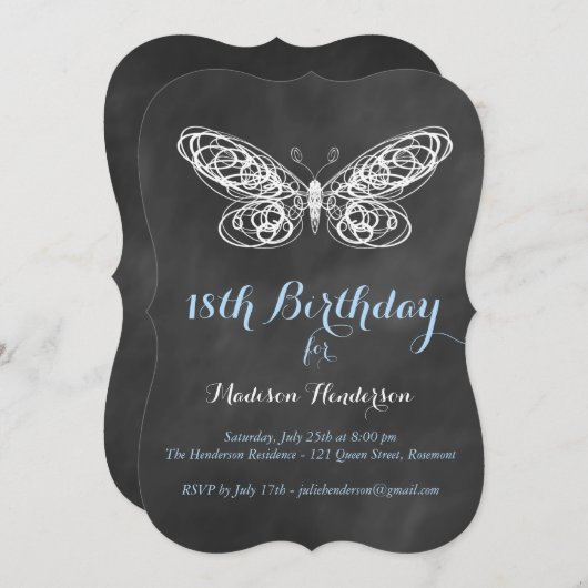 Chalkboard Butterfly 18th Birthday Invitation Kaart (Voorkant / Achterkant)