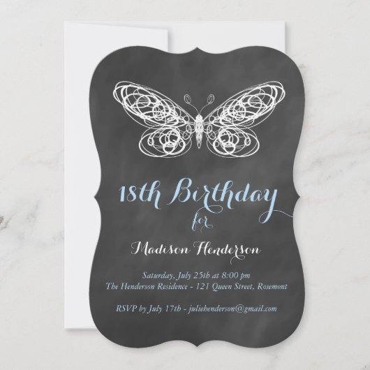 Chalkboard Butterfly 18th Birthday Invitation Kaart (Voorkant)