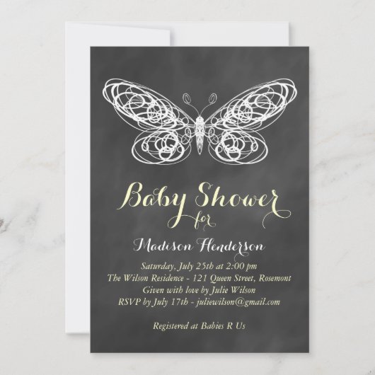 Chalkboard Butterfly Baby shower Invitation Kaart (Voorkant)