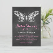 Chalkboard Butterfly Baby shower Invitation - roze Kaart (Staand voorkant)