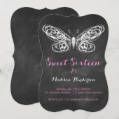 Chalkboard Butterfly Sweet Sixteen Uitnodiging (Voorkant / Achterkant)