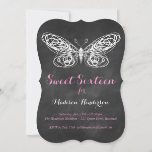 Chalkboard Butterfly Sweet Sixteen Uitnodiging
