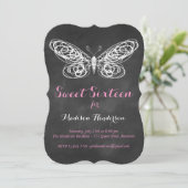 Chalkboard Butterfly Sweet Sixteen Uitnodiging (Staand voorkant)