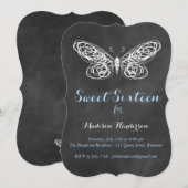 Chalkboard Butterfly Sweet Sixteen Uitnodiging (Voorkant / Achterkant)