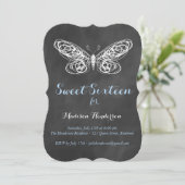 Chalkboard Butterfly Sweet Sixteen Uitnodiging (Staand voorkant)