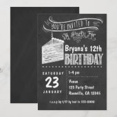 Chalkboard Cake Slice Verjaardagsfeestuitnodiginge Kaart (Voorkant / Achterkant)